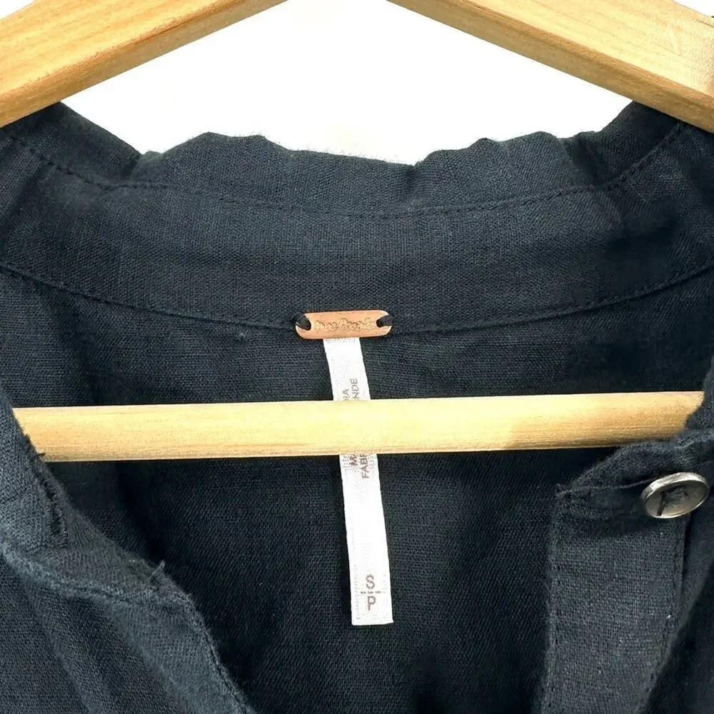 Free People Weekend Escape Black Blouse Size S